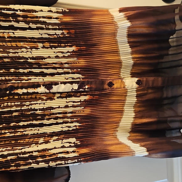 Brown Tie-Dye Pleated Puff Sleeve Button Down Top, Large | Y2K, Boho, Festival - Picture 6 of 10